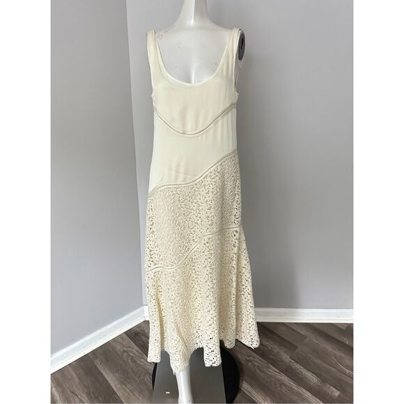 NWT Jil Sander Scoop Neck Floral Lace Asymmetric Midi-Dress Size 38 (US 8) - Picture 11 of 14